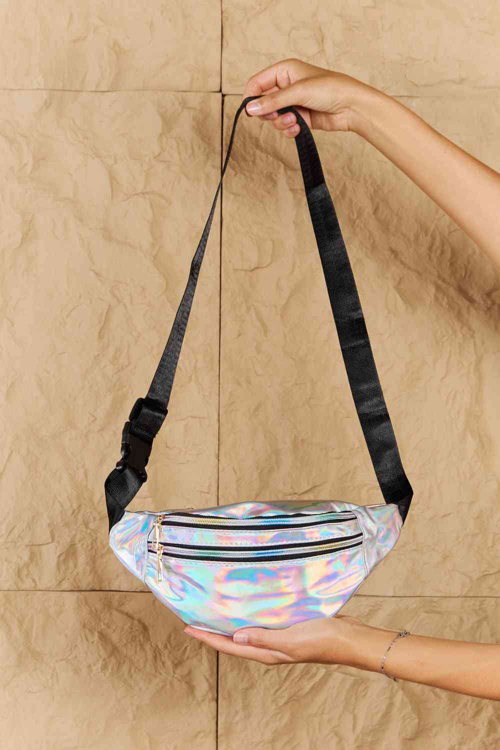 Good Vibrations Holographic Fanny Pack in Silver - Ann and Ava Boutique